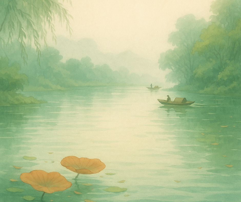 Barche con paesaggio Cinese